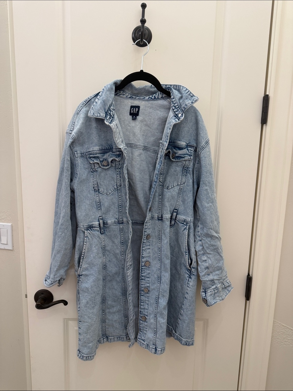 GAP Light Wash Denim Trench Jacket - Light Blue